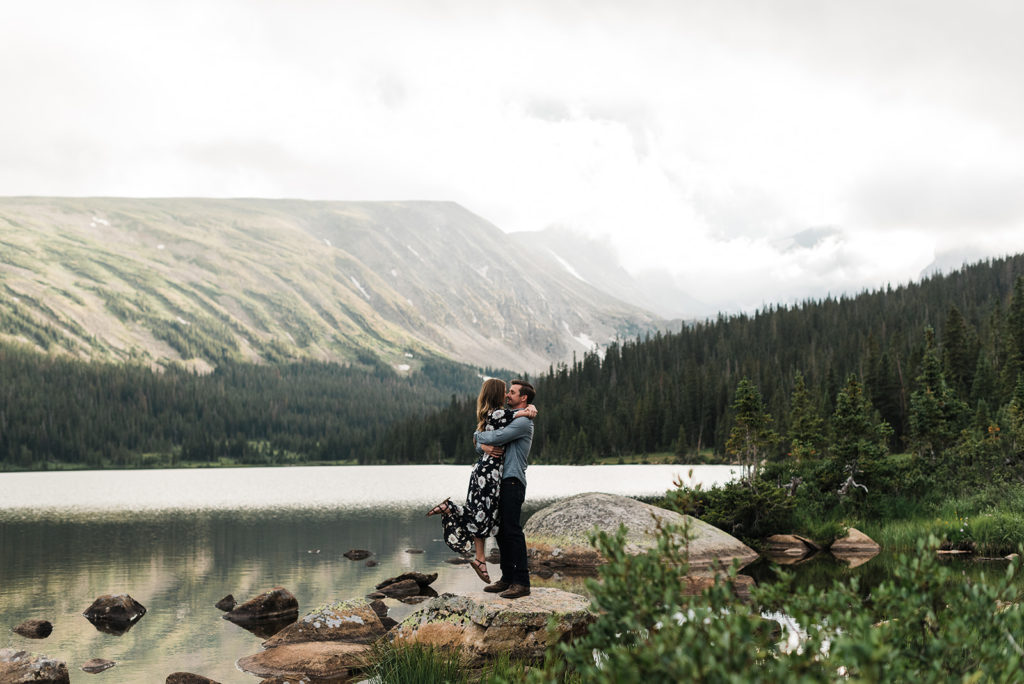 engagement session in the mountains in Ward Colorado