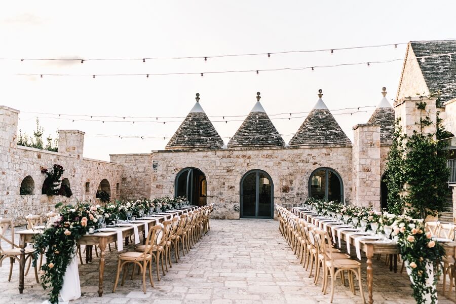 a photo of a wedding venue in puglia as reference to when to book a venue for a couples timeline for booking wedding vendors