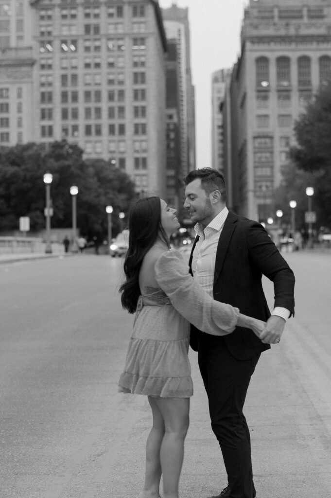 black and white romantic engagement photos