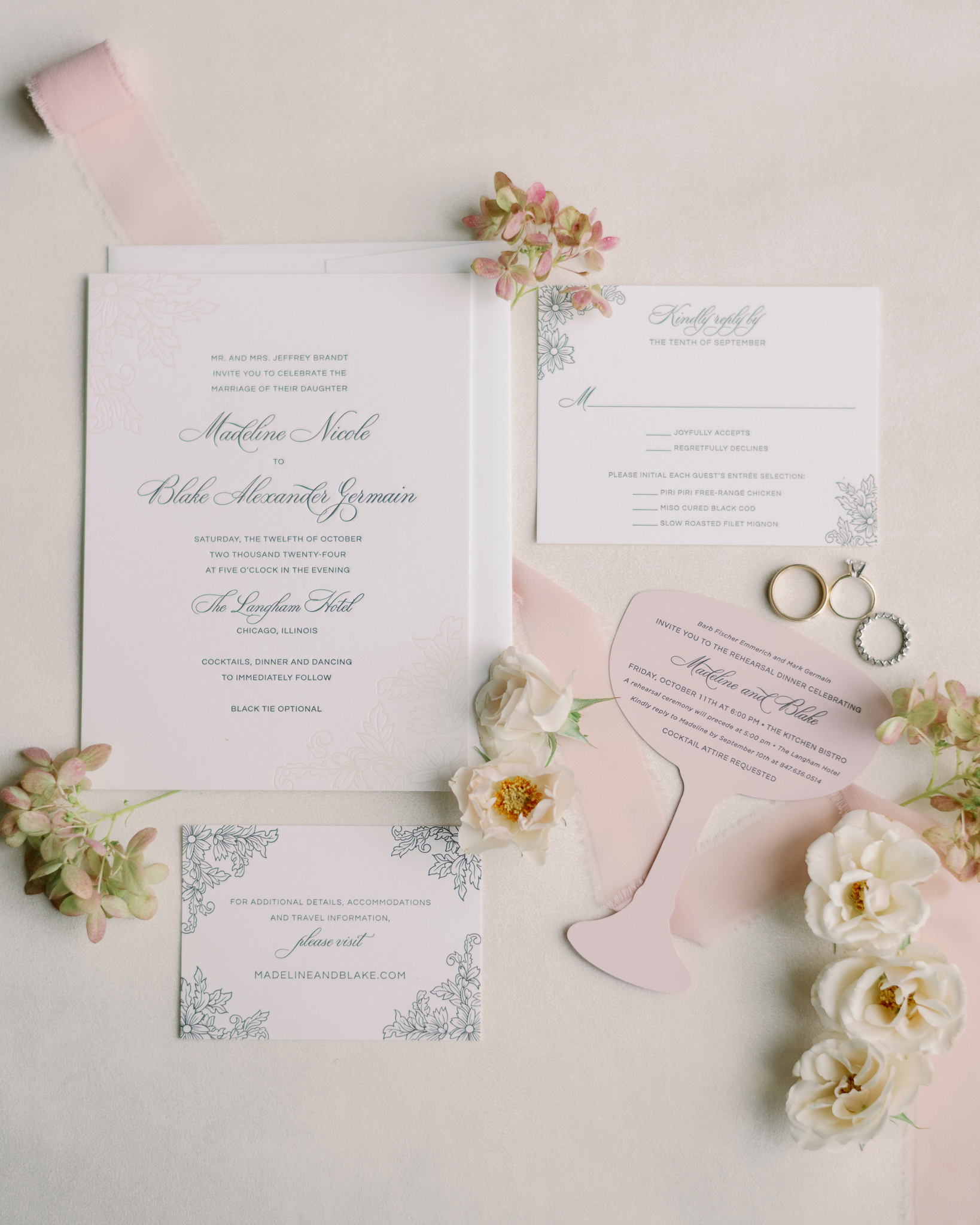 invite suite and flat lay from a blush and ivory wedding palette