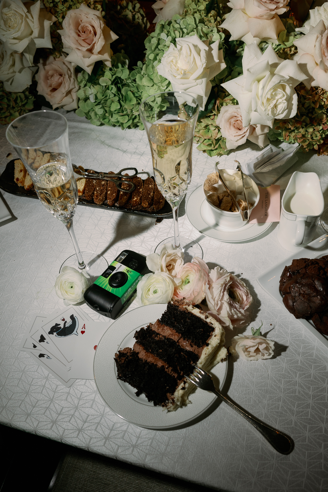 wedding reception photos at the langham chicago, late night flat lay, flash detail photos