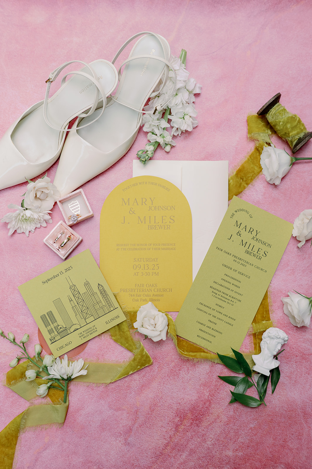 chartreuse invitation suite for a mid range lovely wedding