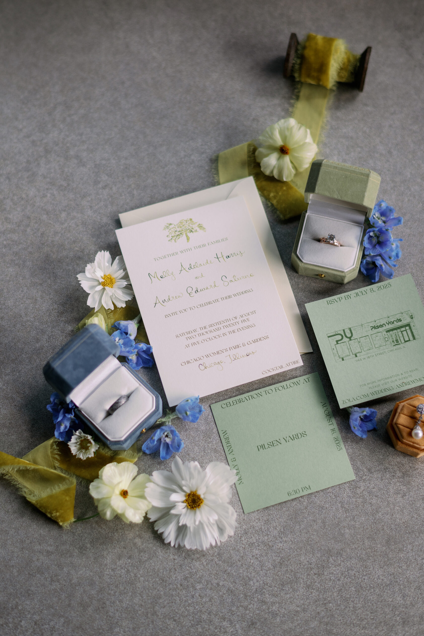 rainy day wedding inspo in chicago illinois, invitation suite custom designed by stationer